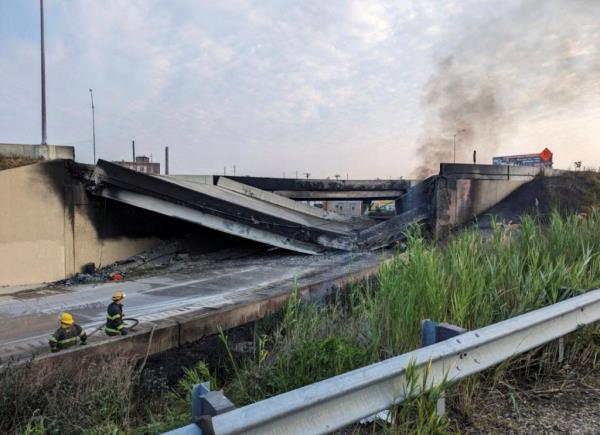 The calamity was caused when a tanker carrying 8,500 gallons of gas failed to make a turn and flipped over. 