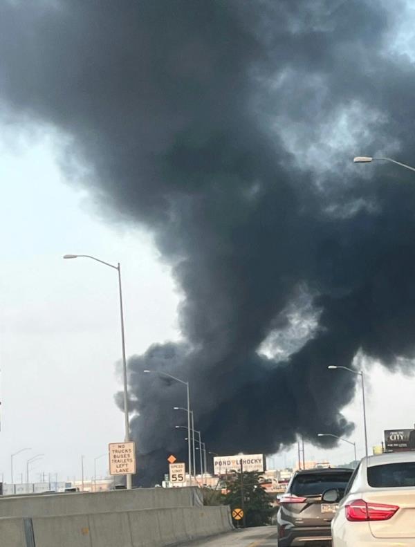 Black smoke plumes hovered over the city on Sunday following the explosion. 