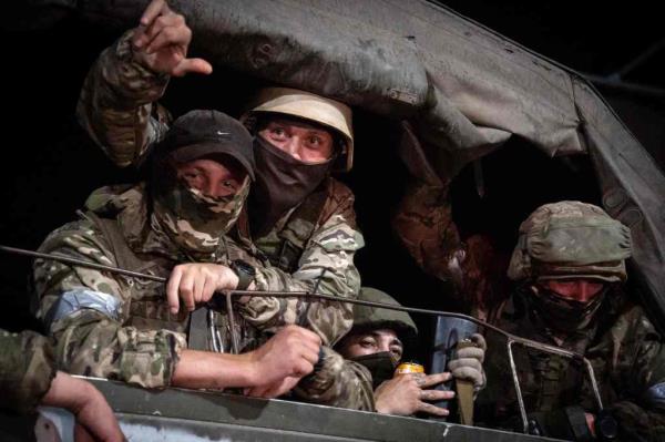 Wagner Group members in a military vehicle in Rostov-on-Don on June 24, 2023 during the attempted coup.