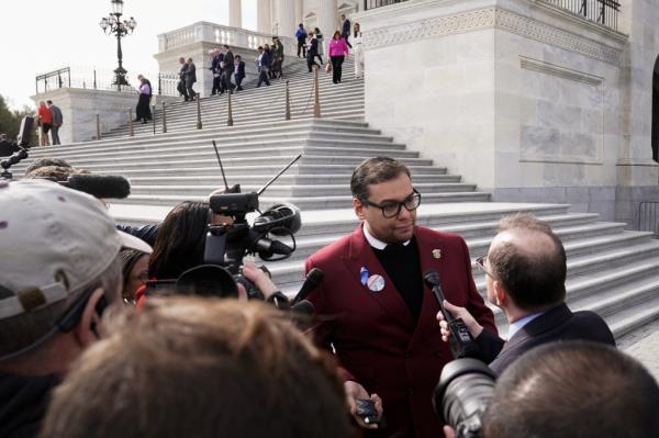 U.S. Rep. George Santos (R-NY) speaks to reporters as he leaves the Capitol after a series of votes, in Washington, U.S., November 15, 2023. 