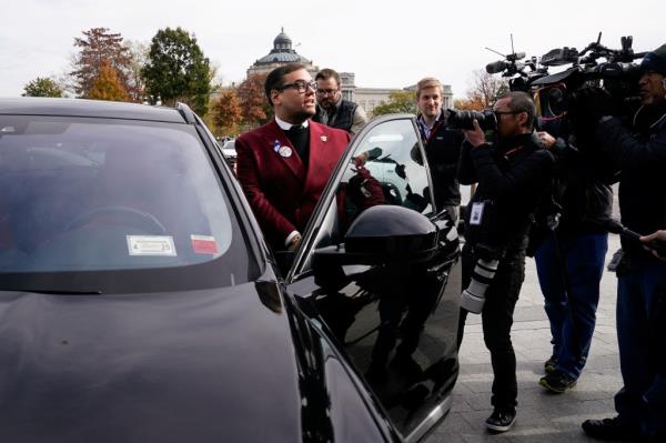 U.S. Rep. George Santos (R-NY) leaves the Capitol after a series of votes, in Washington, U.S., November 15, 2023. 