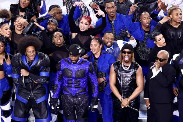 Ludacris, Usher, and Lil Jon, and Jermaine Dupri perform o<em></em>nstage during the Apple Music Super Bowl LVIII Halftime Show at Allegiant Stadium on February 11, 2024 in Las Vegas, Nevada.